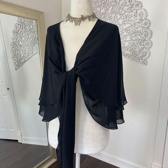 Alex Evenings Vintage 90s Whimsygoth Black Mesh Bat Sleeve Shawl Cardigan OS - Picture 3 of 7